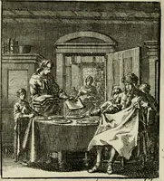An illustration from Het leerzaam huisraad : vertoond in vyftig konstige figuuren, met godlyke spreuken en stichtelyke verzen (1731)