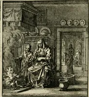 An illustration from Het leerzaam huisraad : vertoond in vyftig konstige figuuren, met godlyke spreuken en stichtelyke verzen (1731)