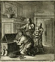 An illustration from Het leerzaam huisraad : vertoond in vyftig konstige figuuren, met godlyke spreuken en stichtelyke verzen (1731)