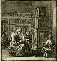 An illustration from Het leerzaam huisraad : vertoond in vyftig konstige figuuren, met godlyke spreuken en stichtelyke verzen (1731)