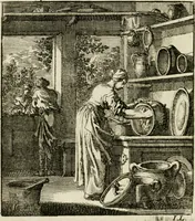 An illustration from Het leerzaam huisraad : vertoond in vyftig konstige figuuren, met godlyke spreuken en stichtelyke verzen (1731)