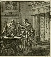 An illustration from Het leerzaam huisraad : vertoond in vyftig konstige figuuren, met godlyke spreuken en stichtelyke verzen (1731)