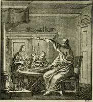 An illustration from Het leerzaam huisraad : vertoond in vyftig konstige figuuren, met godlyke spreuken en stichtelyke verzen (1731)