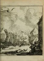 An illustration from Het ontroerde Nederlandt, door de wapenen des konings van Vrankryk : dat is een waarchtigh verhaal van den Fransen, Engelsen, Keulsen, en Munstersen oorlogh, tegen de Vereenigde Nederlanden, met desselfs binnelandtse beroerten ... (1674)