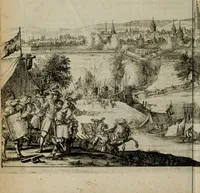 An illustration from Het ontroerde Nederlandt, door de wapenen des konings van Vrankryk : dat is een waarchtigh verhaal van den Fransen, Engelsen, Keulsen, en Munstersen oorlogh, tegen de Vereenigde Nederlanden, met desselfs binnelandtse beroerten ... (1674)