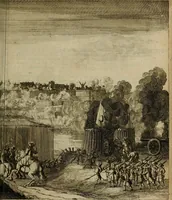 An illustration from Het ontroerde Nederlandt, door de wapenen des konings van Vrankryk : dat is een waarchtigh verhaal van den Fransen, Engelsen, Keulsen, en Munstersen oorlogh, tegen de Vereenigde Nederlanden, met desselfs binnelandtse beroerten ... (1674)