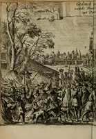 An illustration from Het ontroerde Nederlandt, door de wapenen des konings van Vrankryk : dat is een waarchtigh verhaal van den Fransen, Engelsen, Keulsen, en Munstersen oorlogh, tegen de Vereenigde Nederlanden, met desselfs binnelandtse beroerten ... (1674)