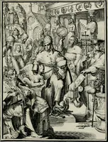 An illustration from Hieroglyphica, of, Merkbeelden der oude volkeren : namentlyk Egyptenaren, Chaldeeuwen, Feniciers, Joden, Grieken, Romeynen, enz. : nevens een omstandig bericht van het verval en voortkruypende verbastering der godsdiensten door verscheyde eeuwen : en eyndelyk de hervorming, tot op deze tyden toe vervolgt : In LXIII. hoofdstukken, en zoo veele kopere print-blaaden (1735)