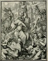 An illustration from Hieroglyphica, of, Merkbeelden der oude volkeren : namentlyk Egyptenaren, Chaldeeuwen, Feniciers, Joden, Grieken, Romeynen, enz. : nevens een omstandig bericht van het verval en voortkruypende verbastering der godsdiensten door verscheyde eeuwen : en eyndelyk de hervorming, tot op deze tyden toe vervolgt : In LXIII. hoofdstukken, en zoo veele kopere print-blaaden (1735)