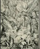 An illustration from Hieroglyphica, of, Merkbeelden der oude volkeren : namentlyk Egyptenaren, Chaldeeuwen, Feniciers, Joden, Grieken, Romeynen, enz. : nevens een omstandig bericht van het verval en voortkruypende verbastering der godsdiensten door verscheyde eeuwen : en eyndelyk de hervorming, tot op deze tyden toe vervolgt : In LXIII. hoofdstukken, en zoo veele kopere print-blaaden (1735)