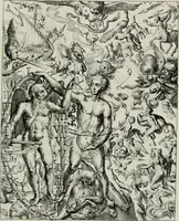 An illustration from Hieroglyphica, of, Merkbeelden der oude volkeren : namentlyk Egyptenaren, Chaldeeuwen, Feniciers, Joden, Grieken, Romeynen, enz. : nevens een omstandig bericht van het verval en voortkruypende verbastering der godsdiensten door verscheyde eeuwen : en eyndelyk de hervorming, tot op deze tyden toe vervolgt : In LXIII. hoofdstukken, en zoo veele kopere print-blaaden (1735)