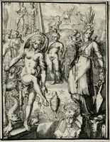 An illustration from Hieroglyphica, of, Merkbeelden der oude volkeren : namentlyk Egyptenaren, Chaldeeuwen, Feniciers, Joden, Grieken, Romeynen, enz. : nevens een omstandig bericht van het verval en voortkruypende verbastering der godsdiensten door verscheyde eeuwen : en eyndelyk de hervorming, tot op deze tyden toe vervolgt : In LXIII. hoofdstukken, en zoo veele kopere print-blaaden (1735)