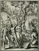 An illustration from Hieroglyphica, of, Merkbeelden der oude volkeren : namentlyk Egyptenaren, Chaldeeuwen, Feniciers, Joden, Grieken, Romeynen, enz. : nevens een omstandig bericht van het verval en voortkruypende verbastering der godsdiensten door verscheyde eeuwen : en eyndelyk de hervorming, tot op deze tyden toe vervolgt : In LXIII. hoofdstukken, en zoo veele kopere print-blaaden (1735)