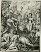 An illustration from Hieroglyphica, of, Merkbeelden der oude volkeren : namentlyk Egyptenaren, Chaldeeuwen, Feniciers, Joden, Grieken, Romeynen, enz. : nevens een omstandig bericht van het verval en voortkruypende verbastering der godsdiensten door verscheyde eeuwen : en eyndelyk de hervorming, tot op deze tyden toe vervolgt : In LXIII. hoofdstukken, en zoo veele kopere print-blaaden (1735)