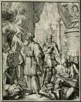 An illustration from Hieroglyphica, of, Merkbeelden der oude volkeren : namentlyk Egyptenaren, Chaldeeuwen, Feniciers, Joden, Grieken, Romeynen, enz. : nevens een omstandig bericht van het verval en voortkruypende verbastering der godsdiensten door verscheyde eeuwen : en eyndelyk de hervorming, tot op deze tyden toe vervolgt : In LXIII. hoofdstukken, en zoo veele kopere print-blaaden (1735)
