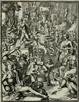 An illustration from Hieroglyphica, of, Merkbeelden der oude volkeren : namentlyk Egyptenaren, Chaldeeuwen, Feniciers, Joden, Grieken, Romeynen, enz. : nevens een omstandig bericht van het verval en voortkruypende verbastering der godsdiensten door verscheyde eeuwen : en eyndelyk de hervorming, tot op deze tyden toe vervolgt : In LXIII. hoofdstukken, en zoo veele kopere print-blaaden (1735)