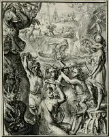 An illustration from Hieroglyphica, of, Merkbeelden der oude volkeren : namentlyk Egyptenaren, Chaldeeuwen, Feniciers, Joden, Grieken, Romeynen, enz. : nevens een omstandig bericht van het verval en voortkruypende verbastering der godsdiensten door verscheyde eeuwen : en eyndelyk de hervorming, tot op deze tyden toe vervolgt : In LXIII. hoofdstukken, en zoo veele kopere print-blaaden (1735)