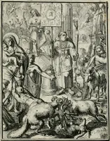 An illustration from Hieroglyphica, of, Merkbeelden der oude volkeren : namentlyk Egyptenaren, Chaldeeuwen, Feniciers, Joden, Grieken, Romeynen, enz. : nevens een omstandig bericht van het verval en voortkruypende verbastering der godsdiensten door verscheyde eeuwen : en eyndelyk de hervorming, tot op deze tyden toe vervolgt : In LXIII. hoofdstukken, en zoo veele kopere print-blaaden (1735)