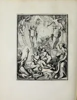 An illustration from Hieroglyphica of Merkbeelden der oude volkeren : namentlyk Egyptenaren, Chaldeeuwen, Feniciers, Joden, Grieken, Romeynen, enz. : nevens een omstandig bericht van het verval en voortkruypende verbastering der godsdiensten door verscheyde eeuwen : en eyndelyk de hervorming, tot op deze tyden toe vervolgt : in LXIII. hoofdstukken, en zoo veele kopere print-blaaden (1735)