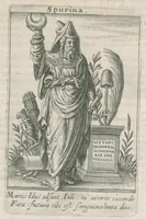 An illustration from Tractatus posthumus Jani Jacobi Boissardi Vesvuntini de divinatione et magicis præstigiis: quarum veritas ac vanitas solidè exponitur per descriptionem deorum fatidicorum qui olim responsa dederunt; eorundemque prophetarum, sacerdotum, Phoebadum, Sibyllarum et divinorum qui priscis temporibus celebres oraculis exstiterunt / Adjunctis simul omnium effigiebus, ab ipso autore ... delineatis ; jam ... æri incisis per Joh. Theodor. de Bry (1611)