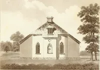 An illustration from Hints for dwellings : consisting of original designs for cottages, farm-houses, villas &c. plain and ornamental, with plans to each : in which strict attention is paid to unite convenience and elegance with economy : including some designs for town houses (1801)