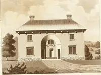 An illustration from Hints for dwellings : consisting of original designs for cottages, farm-houses, villas &c. plain and ornamental, with plans to each : in which strict attention is paid to unite convenience and elegance with economy : including some designs for town houses (1801)