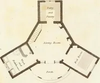 An illustration from Hints for dwellings : consisting of original designs for cottages, farm-houses, villas &c. plain and ornamental, with plans to each : in which strict attention is paid to unite convenience and elegance with economy : including some designs for town houses (1801)