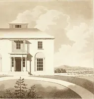 An illustration from Hints for dwellings : consisting of original designs for cottages, farm-houses, villas &c. plain and ornamental, with plans to each : in which strict attention is paid to unite convenience and elegance with economy : including some designs for town houses (1801)