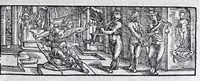 Picture 8 of 21 from Hippopronia : grundtlicher vnnd eigentlicher Bericht inn zwey Bücher verfasset : erstlichen, von Art vnd Eygenschafft der Pferde, wie die auff allerhand vnd vilfaltige Manieren vnd Weisen zu zeumen vnnd abzurichten : mit darzu gehöriger Mundstucken vnd Stangen, vff vnd Abrisse vnd andern künstlichen Figurẽ vorgebildt : so dann fürs ander von derselben Zufäll vnnd Kranckheiten, auch bewehrter Mittel, Curation vnd heilsamen Artzneyen gegründte Beschreibung : alles durch langwirige Erfahrung ... zusam̃en gebracht, vnd ... vor Jaren in Truck verfertigt (1599), leaf 45