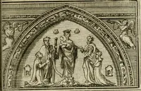 An illustration from Histoire critique de Nicolas Flamel et de Pernelle sa femme : recueillie d'actes anciens qui justifient l'origine & la médiocrité de leur fortune contre les imputations des alchimistes : on y a joint le testament de Pernelle & plusieurs autres pieces intéressantes (1761)