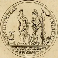 An illustration from Histoire du roy Louis le Grand, par les medailles, emblêmes, deuises, jettons, inscriptions, armoiries, et autres monumens publics (1691)