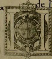 An illustration from Histoire généalogique et chronologique de la maison royale de France, des pairs, grands officiers de la couronne & de la maison du roy & des anciens barons du royaume : avec les qualitez, l'origine, le progrés & les armes de leurs familles; ensemble les statuts & le catalogue des chevaliers, commandeurs, & officiers de l'ordre du S. Esprit : le tovt dressé svr titres originaux, svr les registres des chartes du roy, du parlement, de la chambre des comptes, & du châtelet de Paris, cartulaires, manuscrits de la bibliotheque du roy, & d'autres cabinets curieux (1726)