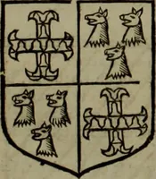 An illustration from Histoire généalogique et chronologique de la maison royale de France, des pairs, grands officiers de la couronne & de la maison du roy & des anciens barons du royaume : avec les qualitez, l'origine, le progrés & les armes de leurs familles; ensemble les statuts & le catalogue des chevaliers, commandeurs, & officiers de l'ordre du S. Esprit : le tovt dressé svr titres originaux, svr les registres des chartes du roy, du parlement, de la chambre des comptes, & du châtelet de Paris, cartulaires, manuscrits de la bibliotheque du roy, & d'autres cabinets curieux (1726)