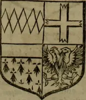 An illustration from Histoire généalogique et chronologique de la maison royale de France, des pairs, grands officiers de la couronne & de la maison du roy & des anciens barons du royaume : avec les qualitez, l'origine, le progrés & les armes de leurs familles; ensemble les statuts & le catalogue des chevaliers, commandeurs, & officiers de l'ordre du S. Esprit : le tovt dressé svr titres originaux, svr les registres des chartes du roy, du parlement, de la chambre des comptes, & du châtelet de Paris, cartulaires, manuscrits de la bibliotheque du roy, & d'autres cabinets curieux (1726)