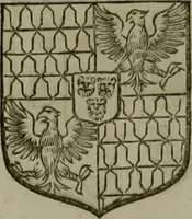 An illustration from Histoire généalogique et chronologique de la maison royale de France, des pairs, grands officiers de la couronne & de la maison du roy & des anciens barons du royaume : avec les qualitez, l'origine, le progrés & les armes de leurs familles; ensemble les statuts & le catalogue des chevaliers, commandeurs, & officiers de l'ordre du S. Esprit : le tovt dressé svr titres originaux, svr les registres des chartes du roy, du parlement, de la chambre des comptes, & du châtelet de Paris, cartulaires, manuscrits de la bibliotheque du roy, & d'autres cabinets curieux (1726)
