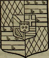An illustration from Histoire généalogique et chronologique de la maison royale de France, des pairs, grands officiers de la couronne & de la maison du roy & des anciens barons du royaume : avec les qualitez, l'origine, le progrés & les armes de leurs familles; ensemble les statuts & le catalogue des chevaliers, commandeurs, & officiers de l'ordre du S. Esprit : le tovt dressé svr titres originaux, svr les registres des chartes du roy, du parlement, de la chambre des comptes, & du châtelet de Paris, cartulaires, manuscrits de la bibliotheque du roy, & d'autres cabinets curieux (1726)