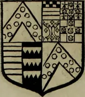 An illustration from Histoire généalogique et chronologique de la maison royale de France, des pairs, grands officiers de la couronne & de la maison du roy & des anciens barons du royaume : avec les qualitez, l'origine, le progrés & les armes de leurs familles; ensemble les statuts & le catalogue des chevaliers, commandeurs, & officiers de l'ordre du S. Esprit : le tovt dressé svr titres originaux, svr les registres des chartes du roy, du parlement, de la chambre des comptes, & du châtelet de Paris, cartulaires, manuscrits de la bibliotheque du roy, & d'autres cabinets curieux (1726)