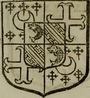 An illustration from Histoire généalogique et chronologique de la maison royale de France, des pairs, grands officiers de la couronne & de la maison du roy & des anciens barons du royaume : avec les qualitez, l'origine, le progrés & les armes de leurs familles; ensemble les statuts & le catalogue des chevaliers, commandeurs, & officiers de l'ordre du S. Esprit : le tovt dressé svr titres originaux, svr les registres des chartes du roy, du parlement, de la chambre des comptes, & du châtelet de Paris, cartulaires, manuscrits de la bibliotheque du roy, & d'autres cabinets curieux (1726)