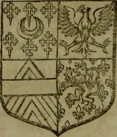 An illustration from Histoire généalogique et chronologique de la maison royale de France, des pairs, grands officiers de la couronne & de la maison du roy & des anciens barons du royaume : avec les qualitez, l'origine, le progrés & les armes de leurs familles; ensemble les statuts & le catalogue des chevaliers, commandeurs, & officiers de l'ordre du S. Esprit : le tovt dressé svr titres originaux, svr les registres des chartes du roy, du parlement, de la chambre des comptes, & du châtelet de Paris, cartulaires, manuscrits de la bibliotheque du roy, & d'autres cabinets curieux (1726)