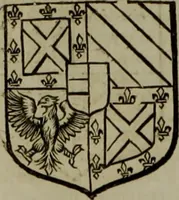 An illustration from Histoire généalogique et chronologique de la maison royale de France, des pairs, grands officiers de la couronne & de la maison du roy & des anciens barons du royaume : avec les qualitez, l'origine, le progrés & les armes de leurs familles; ensemble les statuts & le catalogue des chevaliers, commandeurs, & officiers de l'ordre du S. Esprit : le tovt dressé svr titres originaux, svr les registres des chartes du roy, du parlement, de la chambre des comptes, & du châtelet de Paris, cartulaires, manuscrits de la bibliotheque du roy, & d'autres cabinets curieux (1726)