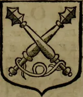 An illustration from Histoire généalogique et chronologique de la maison royale de France, des pairs, grands officiers de la couronne & de la maison du roy & des anciens barons du royaume : avec les qualitez, l'origine, le progrés & les armes de leurs familles; ensemble les statuts & le catalogue des chevaliers, commandeurs, & officiers de l'ordre du S. Esprit : le tovt dressé svr titres originaux, svr les registres des chartes du roy, du parlement, de la chambre des comptes, & du châtelet de Paris, cartulaires, manuscrits de la bibliotheque du roy, & d'autres cabinets curieux (1726)