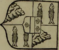An illustration from Histoire généalogique et chronologique de la maison royale de France, des pairs, grands officiers de la couronne & de la maison du roy & des anciens barons du royaume : avec les qualitez, l'origine, le progrés & les armes de leurs familles; ensemble les statuts & le catalogue des chevaliers, commandeurs, & officiers de l'ordre du S. Esprit : le tovt dressé svr titres originaux, svr les registres des chartes du roy, du parlement, de la chambre des comptes, & du châtelet de Paris, cartulaires, manuscrits de la bibliotheque du roy, & d'autres cabinets curieux (1726)