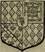 An illustration from Histoire généalogique et chronologique de la maison royale de France, des pairs, grands officiers de la couronne & de la maison du roy & des anciens barons du royaume : avec les qualitez, l'origine, le progrés & les armes de leurs familles; ensemble les statuts & le catalogue des chevaliers, commandeurs, & officiers de l'ordre du S. Esprit : le tovt dressé svr titres originaux, svr les registres des chartes du roy, du parlement, de la chambre des comptes, & du châtelet de Paris, cartulaires, manuscrits de la bibliotheque du roy, & d'autres cabinets curieux (1726)