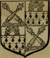 An illustration from Histoire généalogique et chronologique de la maison royale de France, des pairs, grands officiers de la couronne & de la maison du roy & des anciens barons du royaume : avec les qualitez, l'origine, le progrés & les armes de leurs familles; ensemble les statuts & le catalogue des chevaliers, commandeurs, & officiers de l'ordre du S. Esprit : le tovt dressé svr titres originaux, svr les registres des chartes du roy, du parlement, de la chambre des comptes, & du châtelet de Paris, cartulaires, manuscrits de la bibliotheque du roy, & d'autres cabinets curieux (1726)