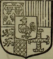 An illustration from Histoire généalogique et chronologique de la maison royale de France, des pairs, grands officiers de la couronne & de la maison du roy & des anciens barons du royaume : avec les qualitez, l'origine, le progrés & les armes de leurs familles; ensemble les statuts & le catalogue des chevaliers, commandeurs, & officiers de l'ordre du S. Esprit : le tovt dressé svr titres originaux, svr les registres des chartes du roy, du parlement, de la chambre des comptes, & du châtelet de Paris, cartulaires, manuscrits de la bibliotheque du roy, & d'autres cabinets curieux (1726)