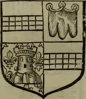 An illustration from Histoire généalogique et chronologique de la maison royale de France, des pairs, grands officiers de la couronne & de la maison du roy & des anciens barons du royaume : avec les qualitez, l'origine, le progrés & les armes de leurs familles; ensemble les statuts & le catalogue des chevaliers, commandeurs, & officiers de l'ordre du S. Esprit : le tovt dressé svr titres originaux, svr les registres des chartes du roy, du parlement, de la chambre des comptes, & du châtelet de Paris, cartulaires, manuscrits de la bibliotheque du roy, & d'autres cabinets curieux (1726)