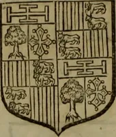 An illustration from Histoire généalogique et chronologique de la maison royale de France, des pairs, grands officiers de la couronne & de la maison du roy & des anciens barons du royaume : avec les qualitez, l'origine, le progrés & les armes de leurs familles; ensemble les statuts & le catalogue des chevaliers, commandeurs, & officiers de l'ordre du S. Esprit : le tovt dressé svr titres originaux, svr les registres des chartes du roy, du parlement, de la chambre des comptes, & du châtelet de Paris, cartulaires, manuscrits de la bibliotheque du roy, & d'autres cabinets curieux (1726)