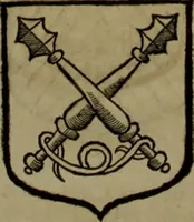 An illustration from Histoire généalogique et chronologique de la maison royale de France, des pairs, grands officiers de la couronne & de la maison du roy & des anciens barons du royaume : avec les qualitez, l'origine, le progrés & les armes de leurs familles; ensemble les statuts & le catalogue des chevaliers, commandeurs, & officiers de l'ordre du S. Esprit : le tovt dressé svr titres originaux, svr les registres des chartes du roy, du parlement, de la chambre des comptes, & du châtelet de Paris, cartulaires, manuscrits de la bibliotheque du roy, & d'autres cabinets curieux (1726)