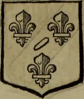 An illustration from Histoire généalogique et chronologique de la maison royale de France, des pairs, grands officiers de la couronne & de la maison du roy & des anciens barons du royaume : avec les qualitez, l'origine, le progrés & les armes de leurs familles; ensemble les statuts & le catalogue des chevaliers, commandeurs, & officiers de l'ordre du S. Esprit : le tovt dressé svr titres originaux, svr les registres des chartes du roy, du parlement, de la chambre des comptes, & du châtelet de Paris, cartulaires, manuscrits de la bibliotheque du roy, & d'autres cabinets curieux (1726)