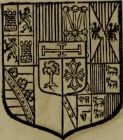 An illustration from Histoire généalogique et chronologique de la maison royale de France, des pairs, grands officiers de la couronne & de la maison du roy & des anciens barons du royaume : avec les qualitez, l'origine, le progrés & les armes de leurs familles; ensemble les statuts & le catalogue des chevaliers, commandeurs, & officiers de l'ordre du S. Esprit : le tovt dressé svr titres originaux, svr les registres des chartes du roy, du parlement, de la chambre des comptes, & du châtelet de Paris, cartulaires, manuscrits de la bibliotheque du roy, & d'autres cabinets curieux (1726)